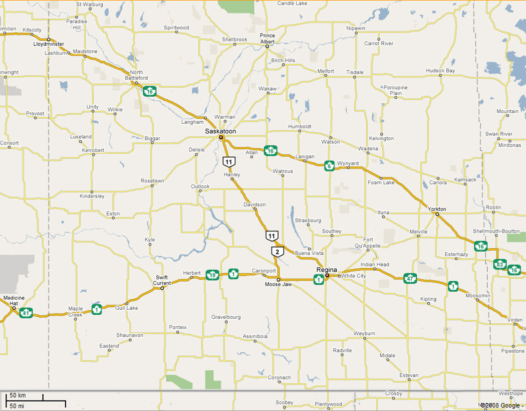 Modern map of Saskatchewan - click to view full image.
