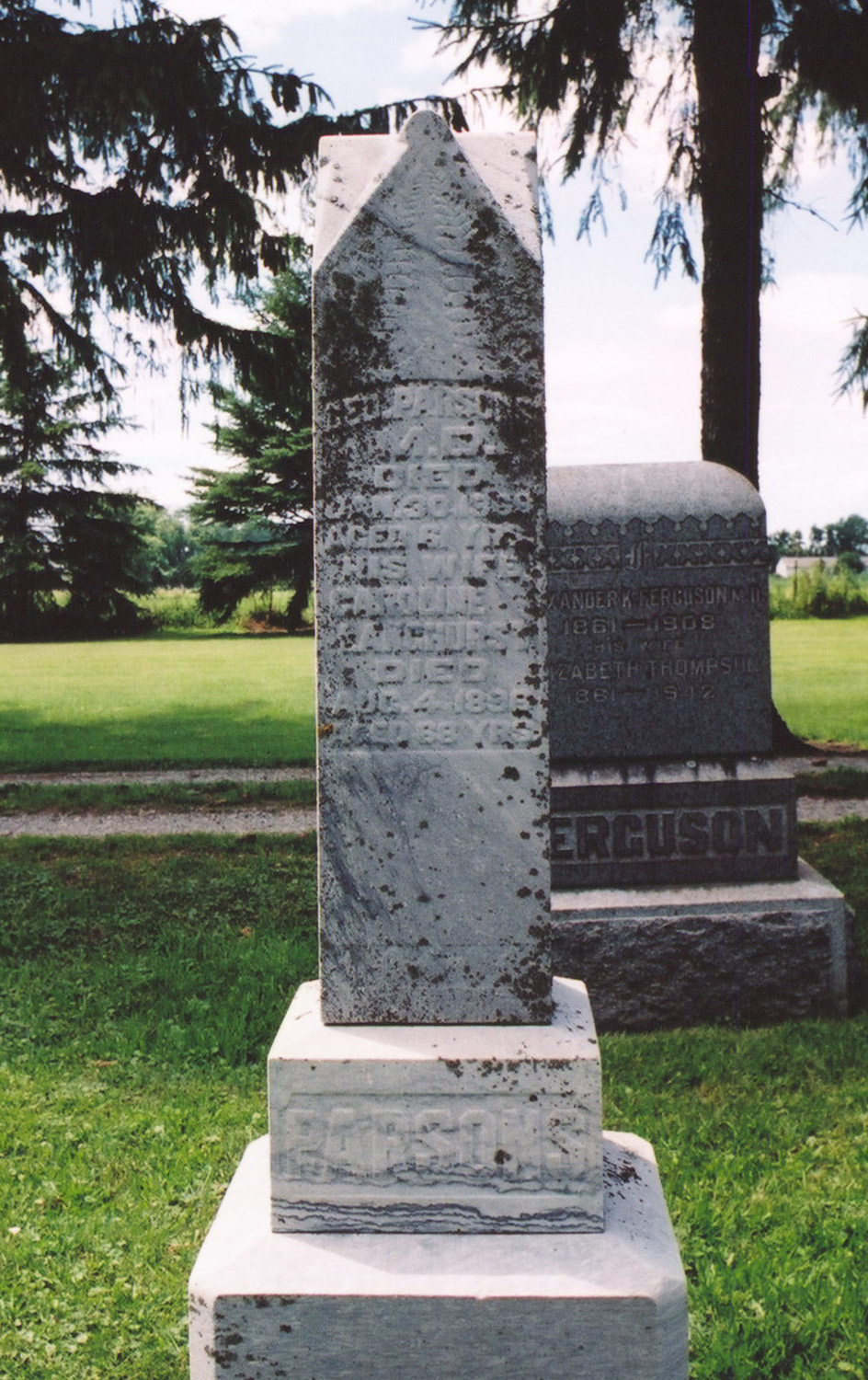 Gravestone of Joseph and Sarah's daughter Caroline, with husband George Parsons.